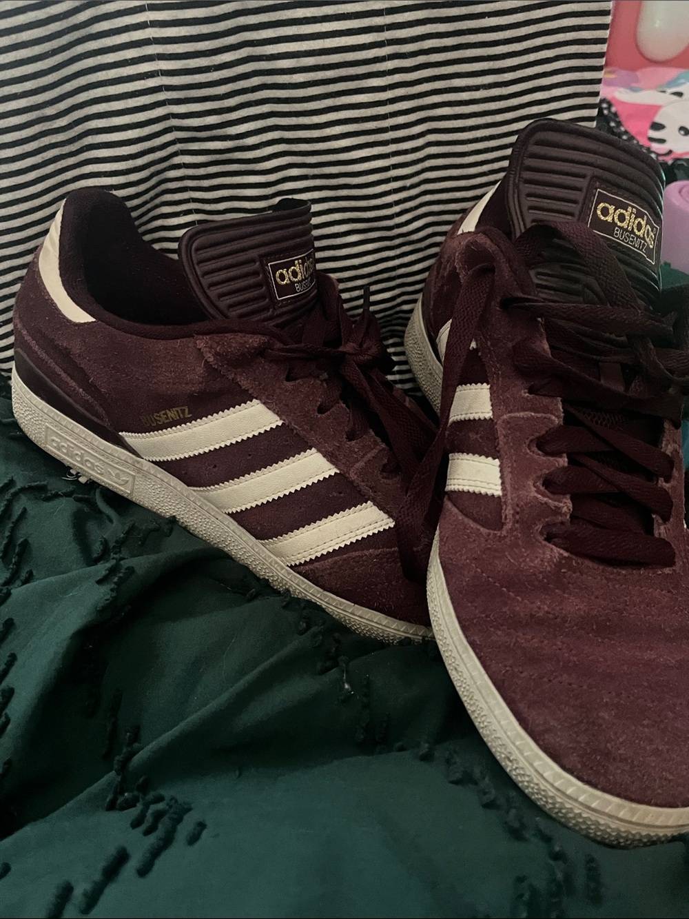 Adidas Busenitz Pro
Burgundy Suede Sneakers with White Stripes